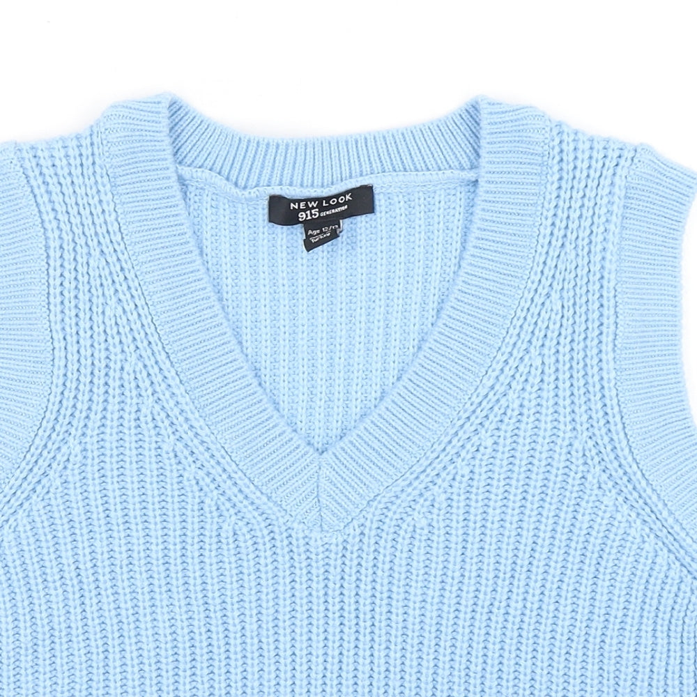 New Look Girls Blue V-Neck  Acrylic Vest Jumper Size 12-13 Years