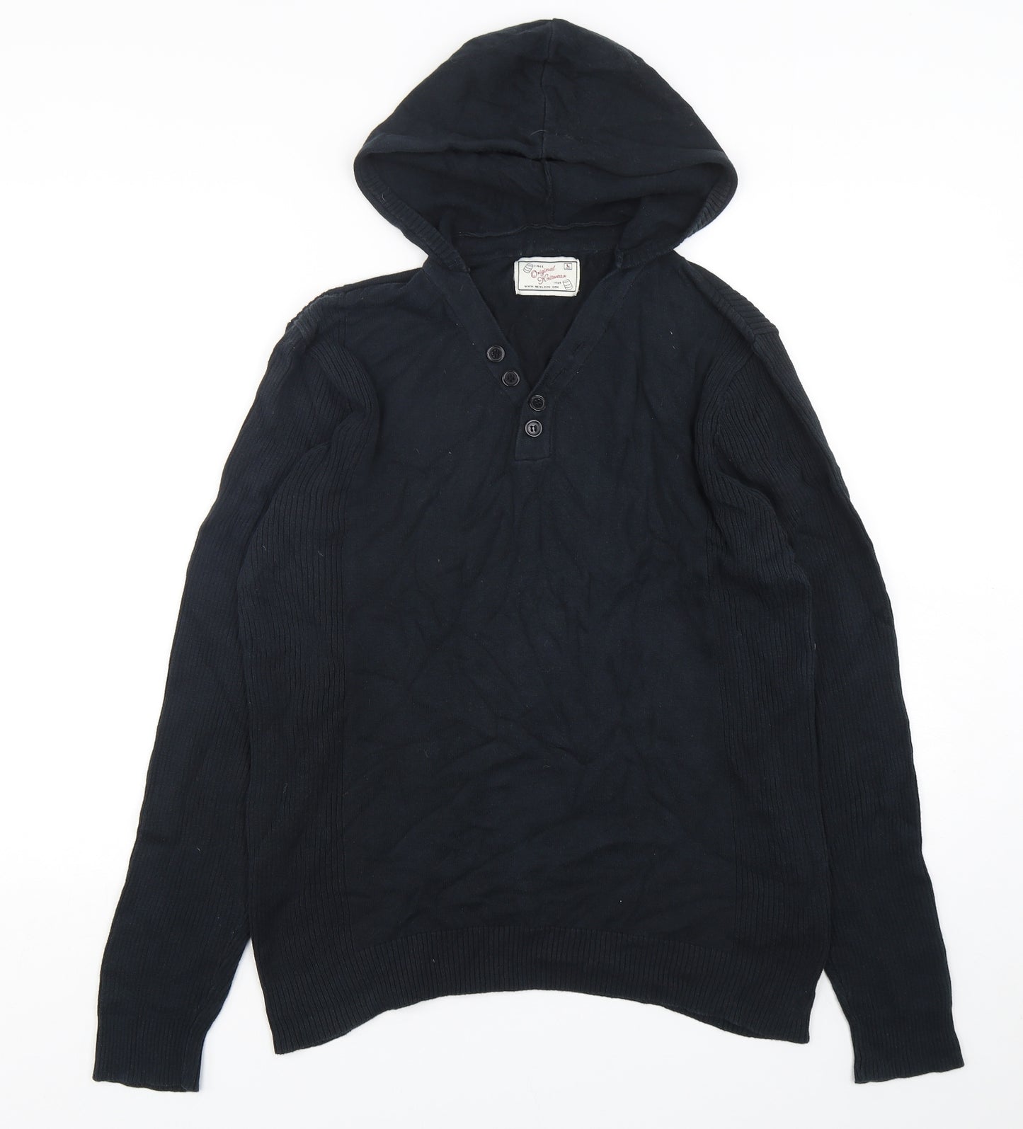 New Look Womens Black  Cotton Pullover Hoodie Size L