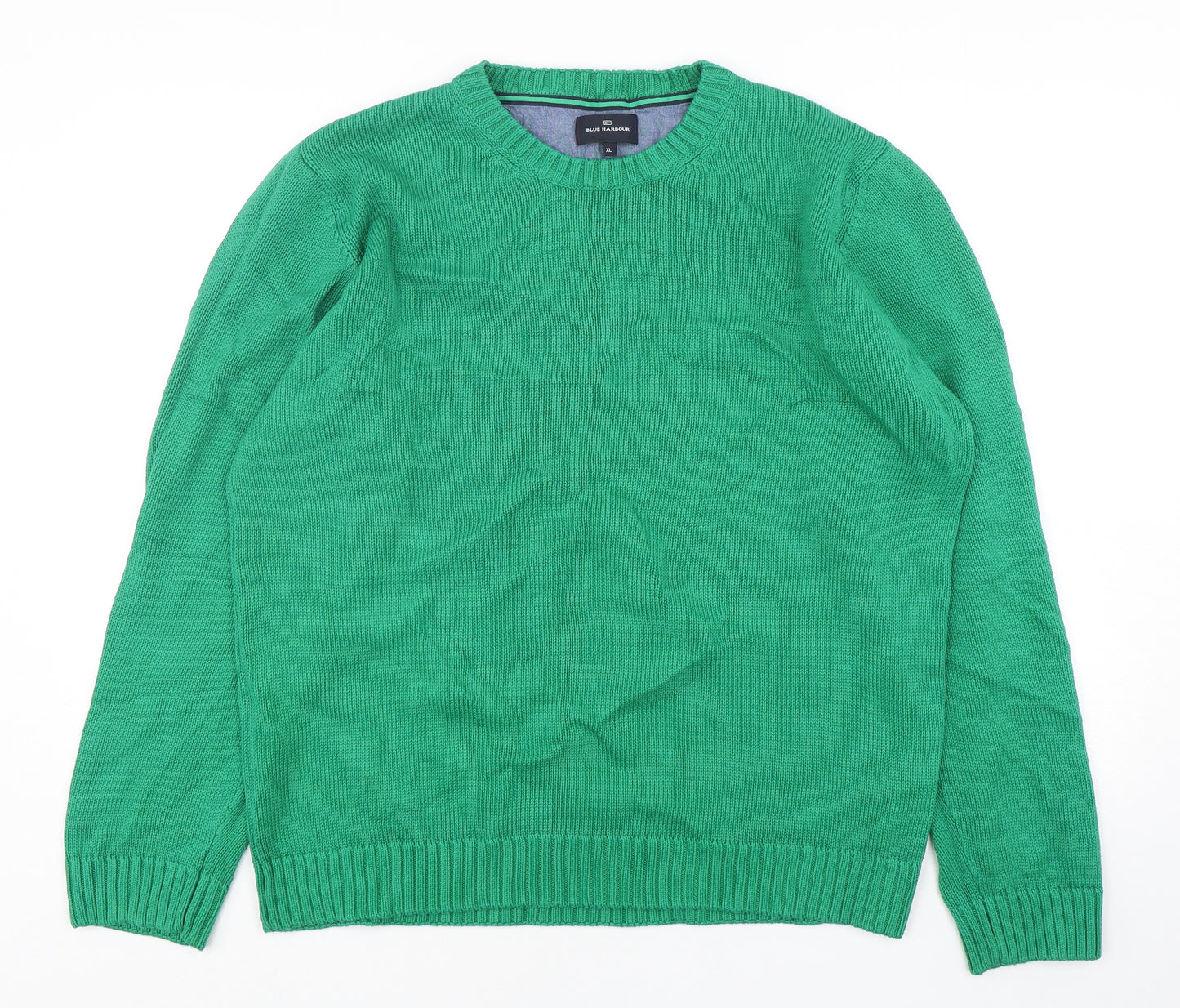 Blue Harbour Mens Green Round Neck  Cotton Pullover Jumper Size XL