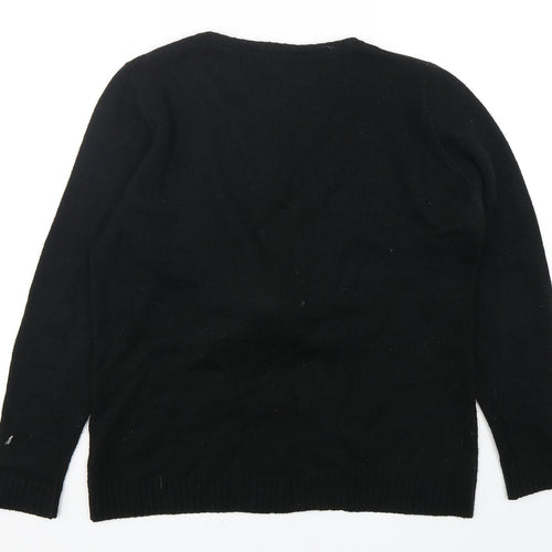 Peacocks Womens Black Round Neck  Acrylic Pullover Jumper Size L   - Christmas