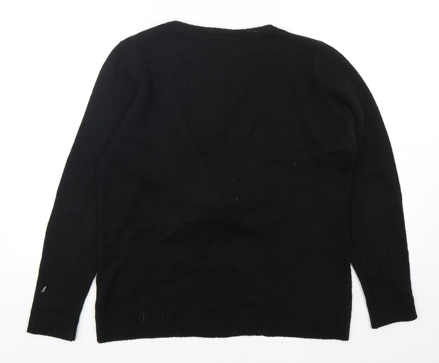 Peacocks Womens Black Round Neck  Acrylic Pullover Jumper Size L   - Christmas