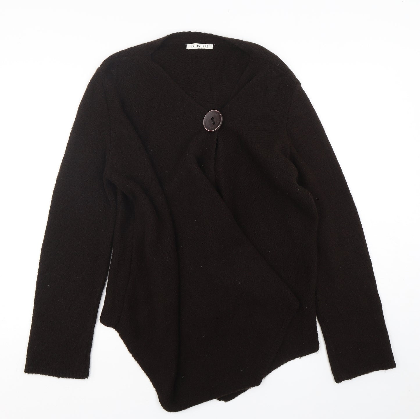 George Womens Brown V-Neck  Acrylic Cardigan Jumper Size 16
