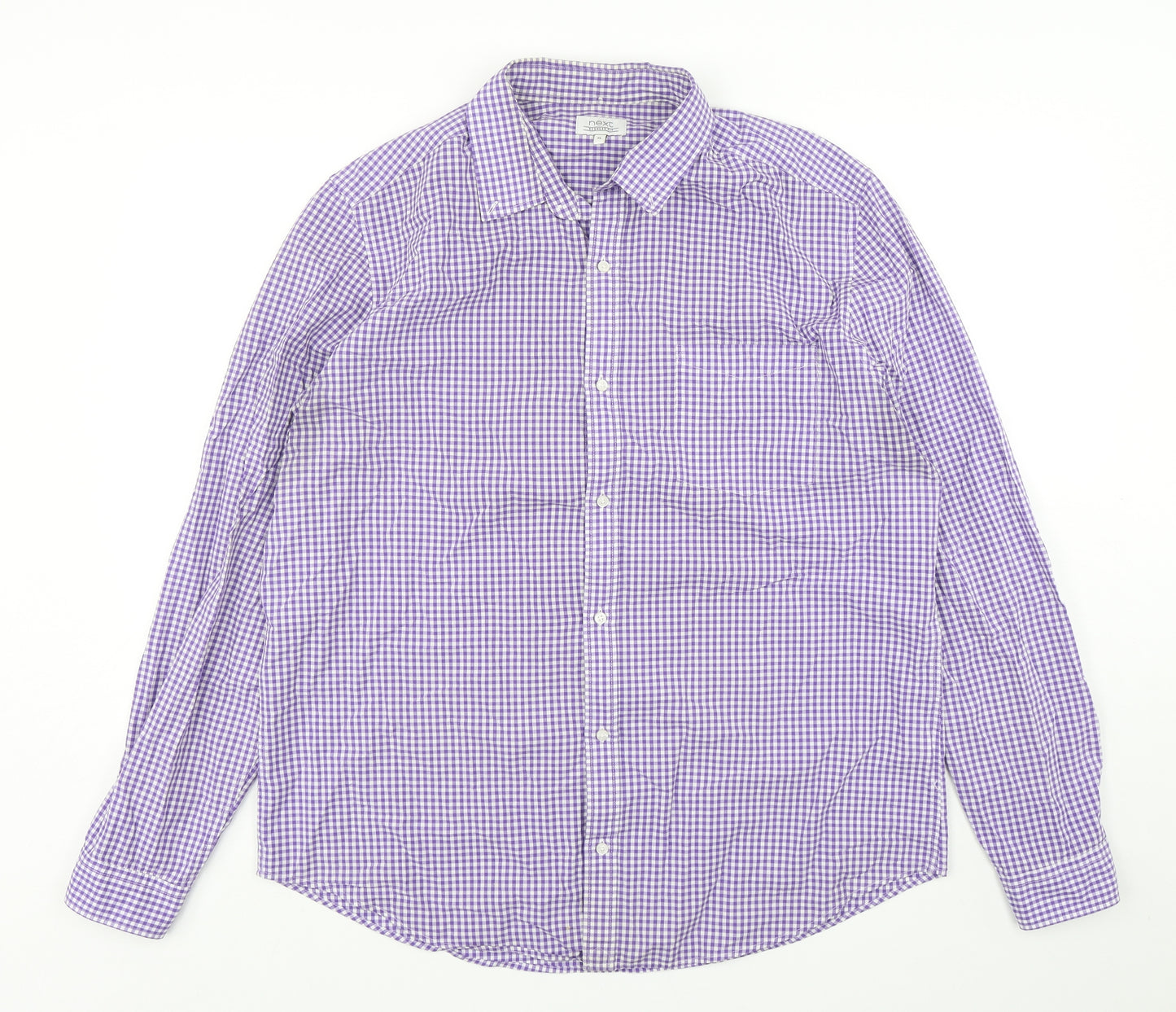 NEXT Mens Purple Check Cotton  Button-Up Size XL Collared