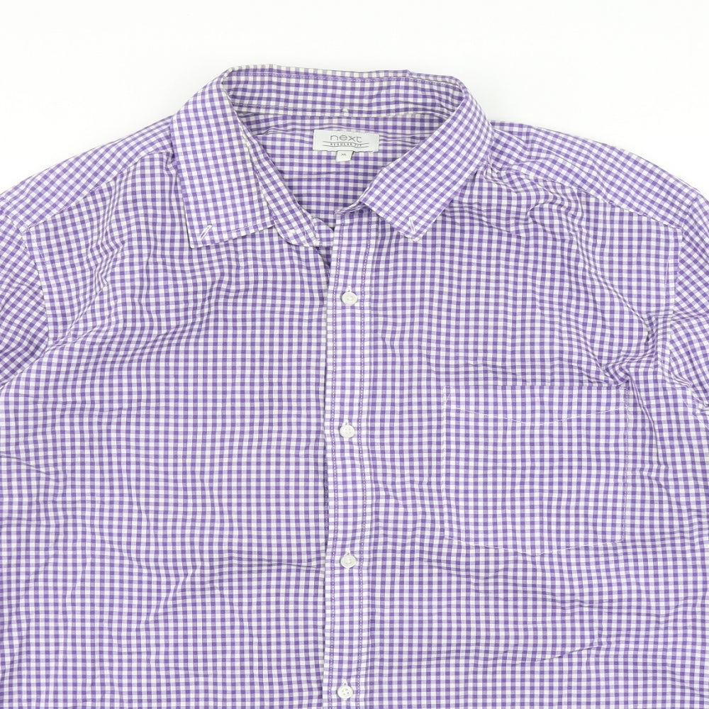 NEXT Mens Purple Check Cotton  Button-Up Size XL Collared