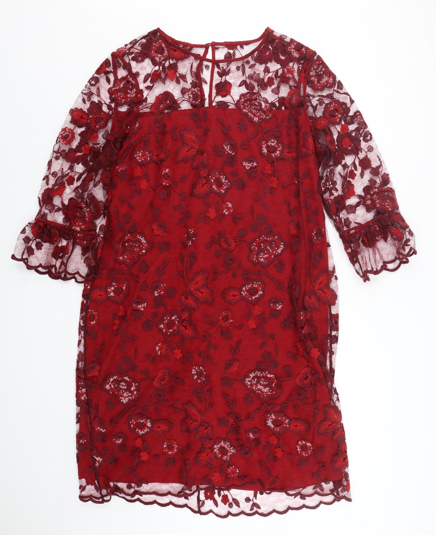 Laura Ashley Womens Red Floral Polyester Sheath  Size 18  Round Neck
