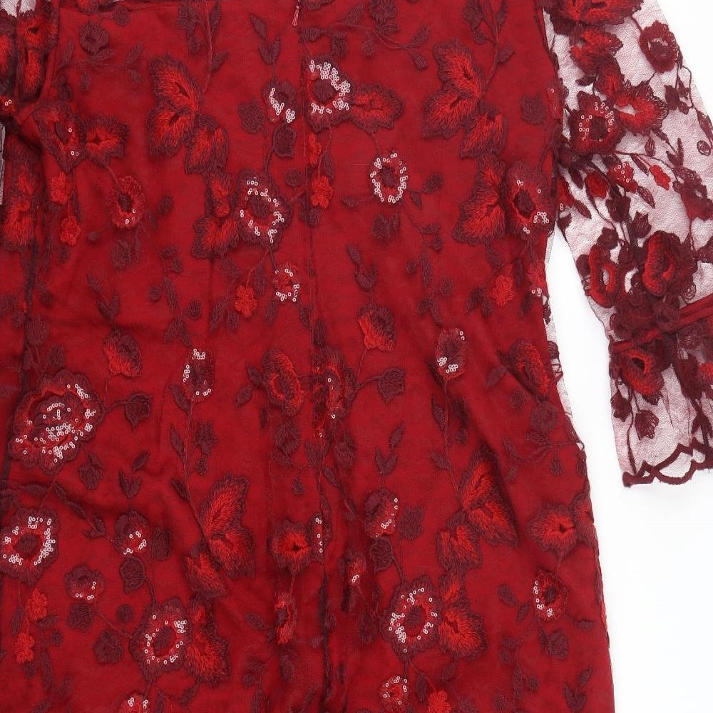 Laura Ashley Womens Red Floral Polyester Sheath  Size 18  Round Neck