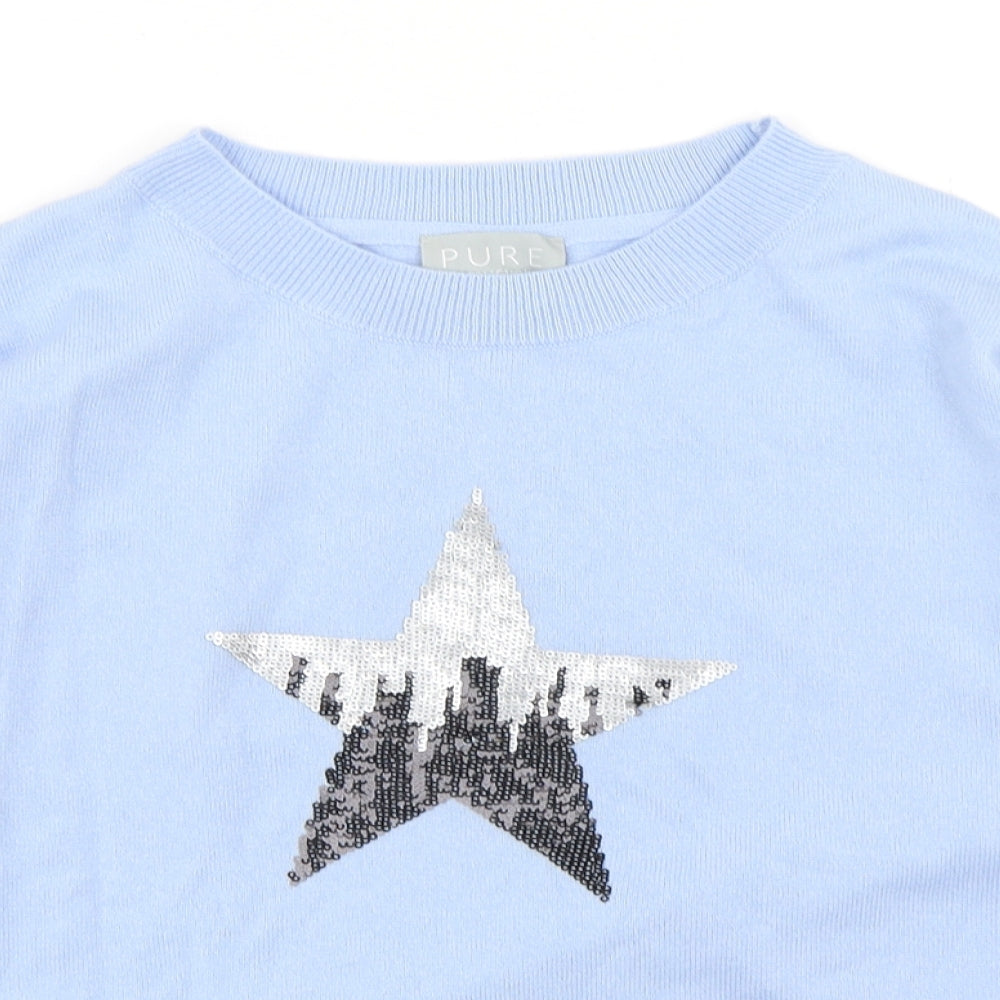 Pure Collection  Womens Blue Round Neck  Wool Pullover Jumper Size 10