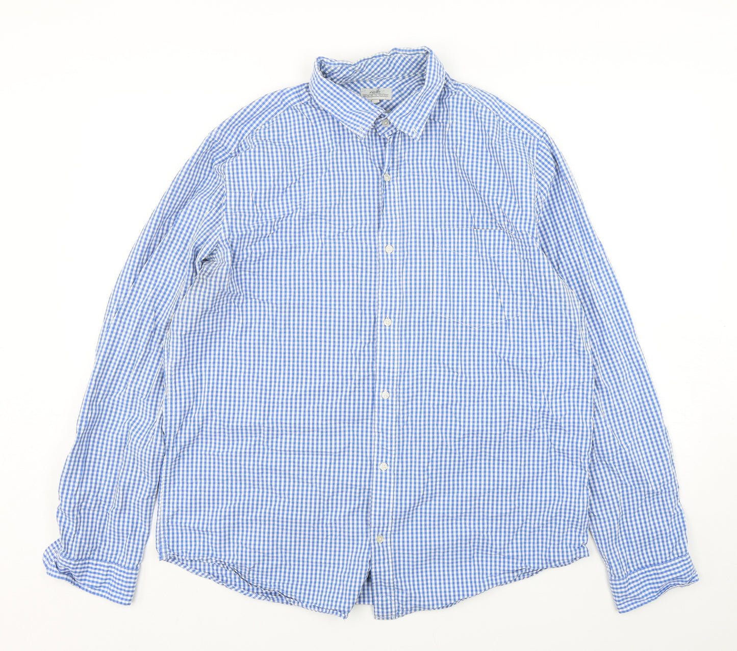 NEXT Mens Blue Check Cotton  Button-Up Size XL Collared