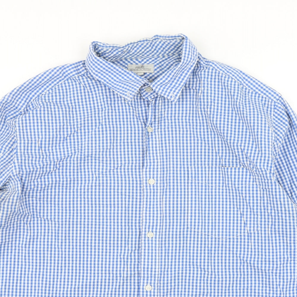 NEXT Mens Blue Check Cotton  Button-Up Size XL Collared