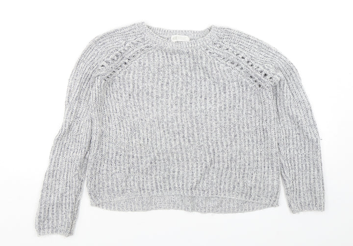 H&M Girls Grey Round Neck Acrylic Pullover Jumper Size 11-12 Years
