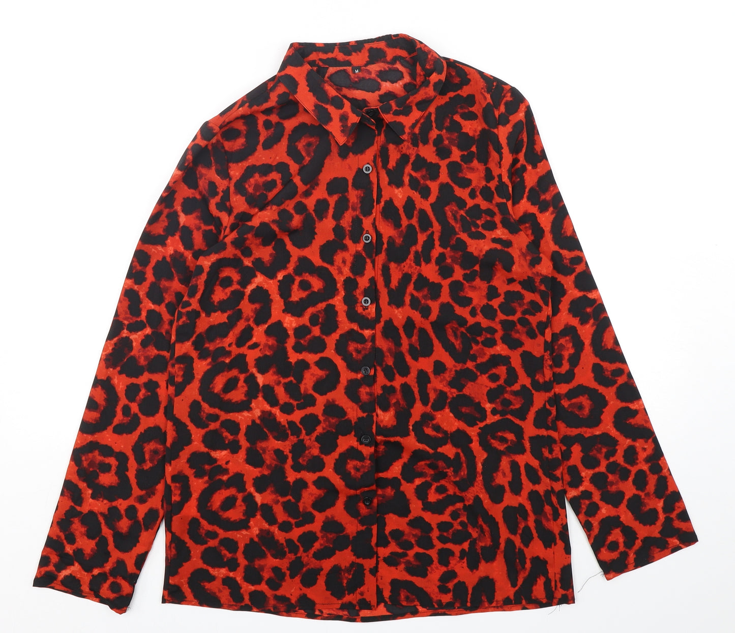 Preworn Womens Multicoloured Animal Print Polyester Basic Button-Up Size M Collared