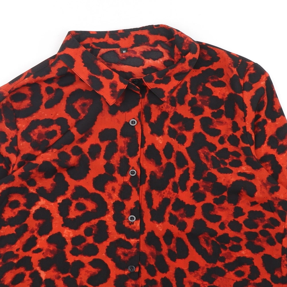 Preworn Womens Multicoloured Animal Print Polyester Basic Button-Up Size M Collared