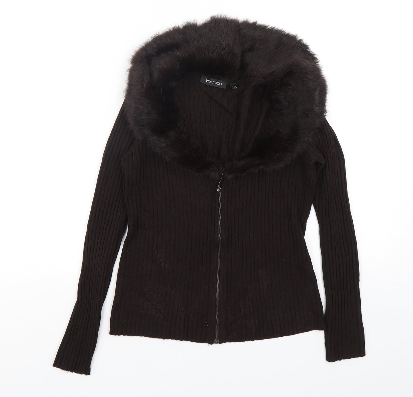 You You Womens Brown Collared  Cotton Full Zip Jumper Size M