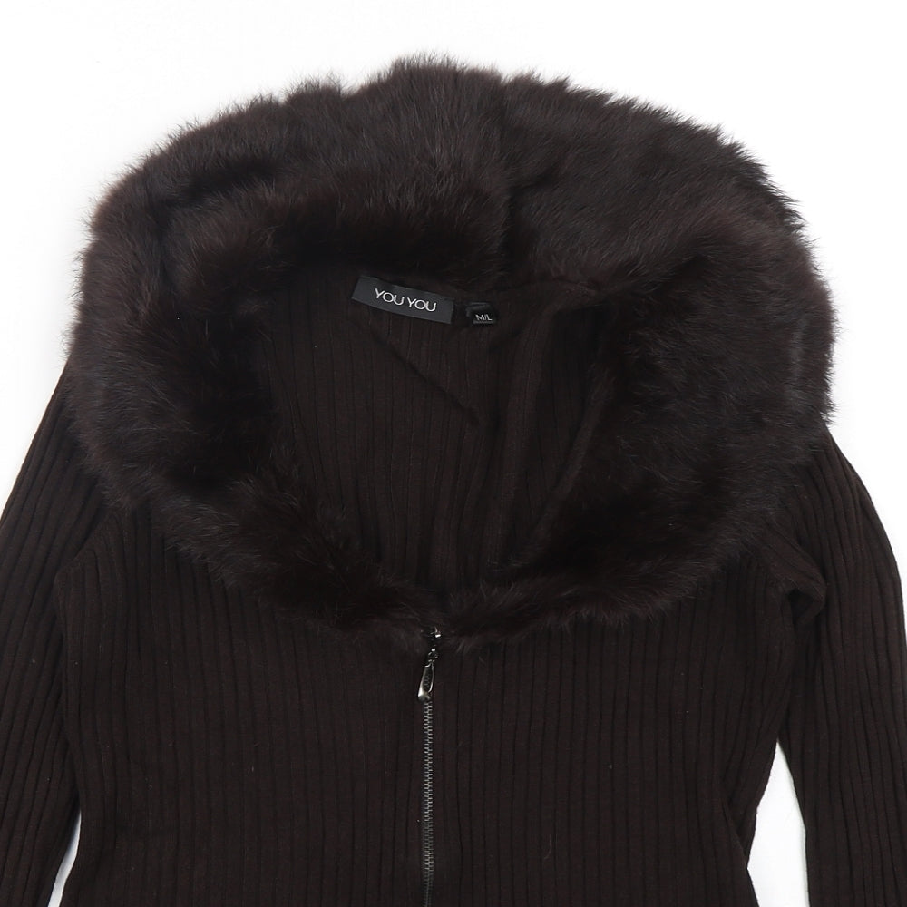 You You Womens Brown Collared  Cotton Full Zip Jumper Size M