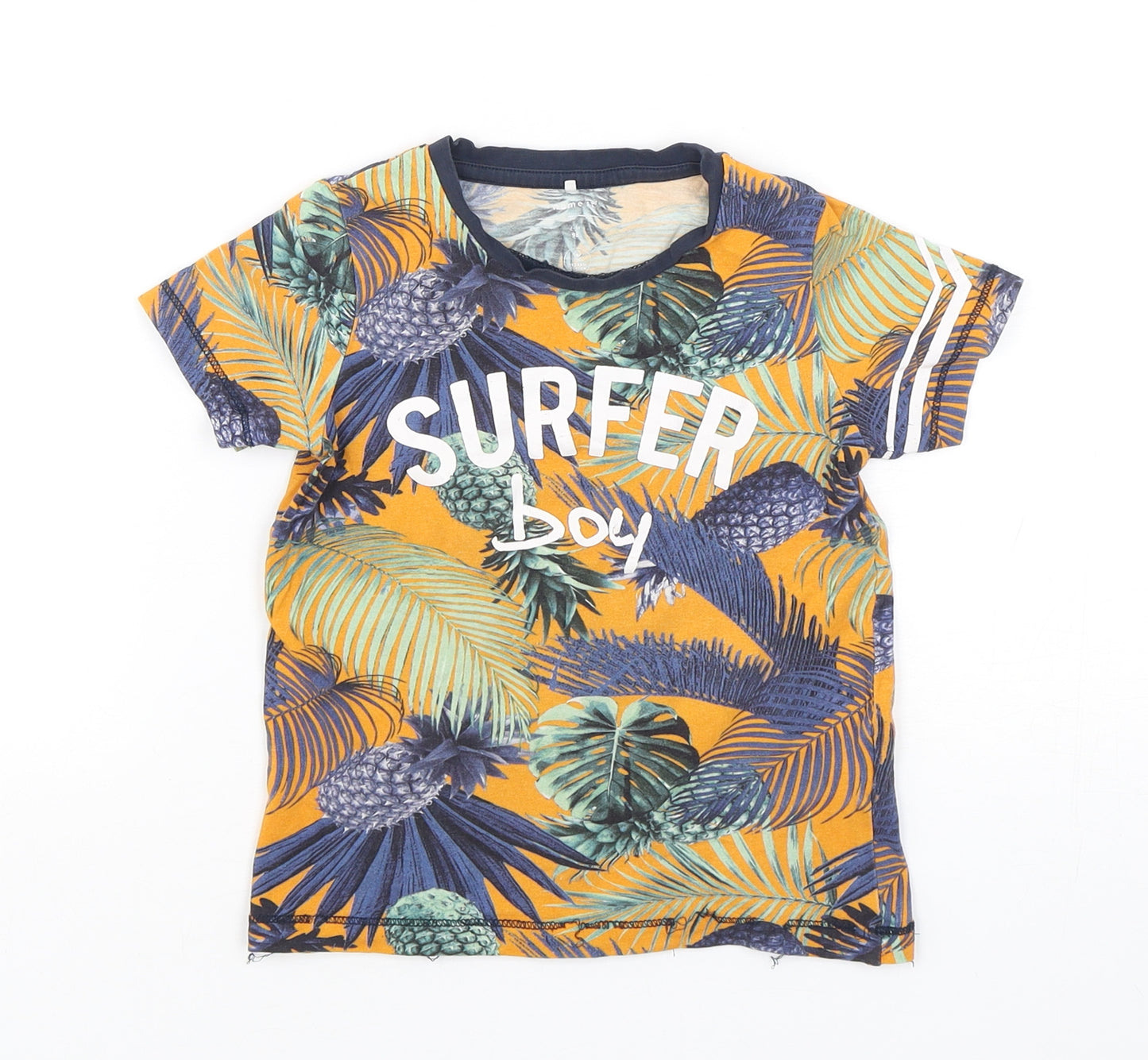 Name It  Boys Multicoloured Floral Cotton Basic T-Shirt Size 2-3 Years Round Neck Pullover - Surfer Boy