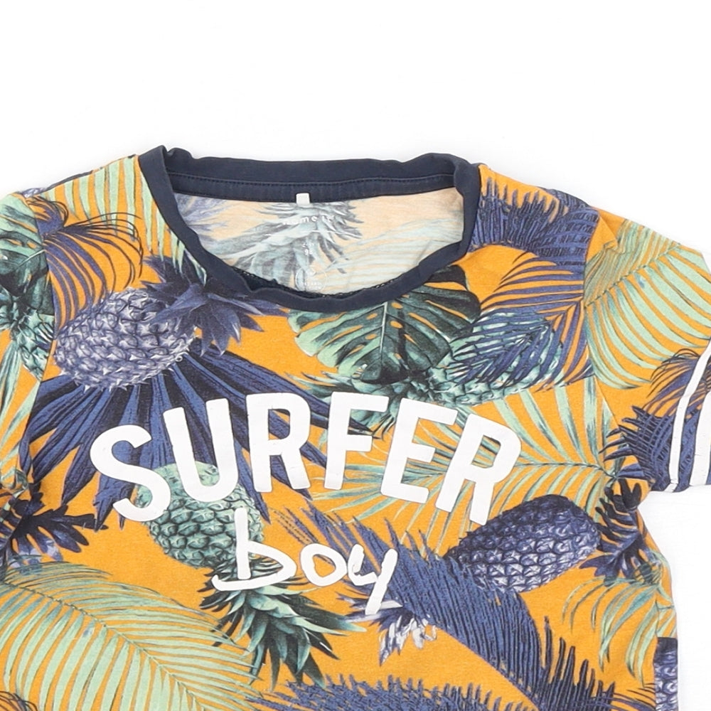 Name It  Boys Multicoloured Floral Cotton Basic T-Shirt Size 2-3 Years Round Neck Pullover - Surfer Boy