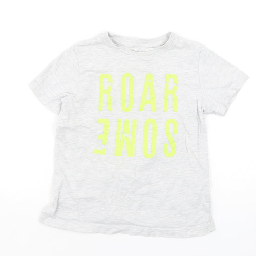 Primark Boys Grey  Cotton Basic T-Shirt Size 5-6 Years Round Neck  - Roar-some