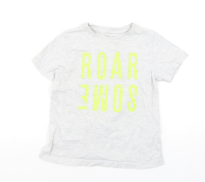 Primark Boys Grey  Cotton Basic T-Shirt Size 5-6 Years Round Neck  - Roar-some