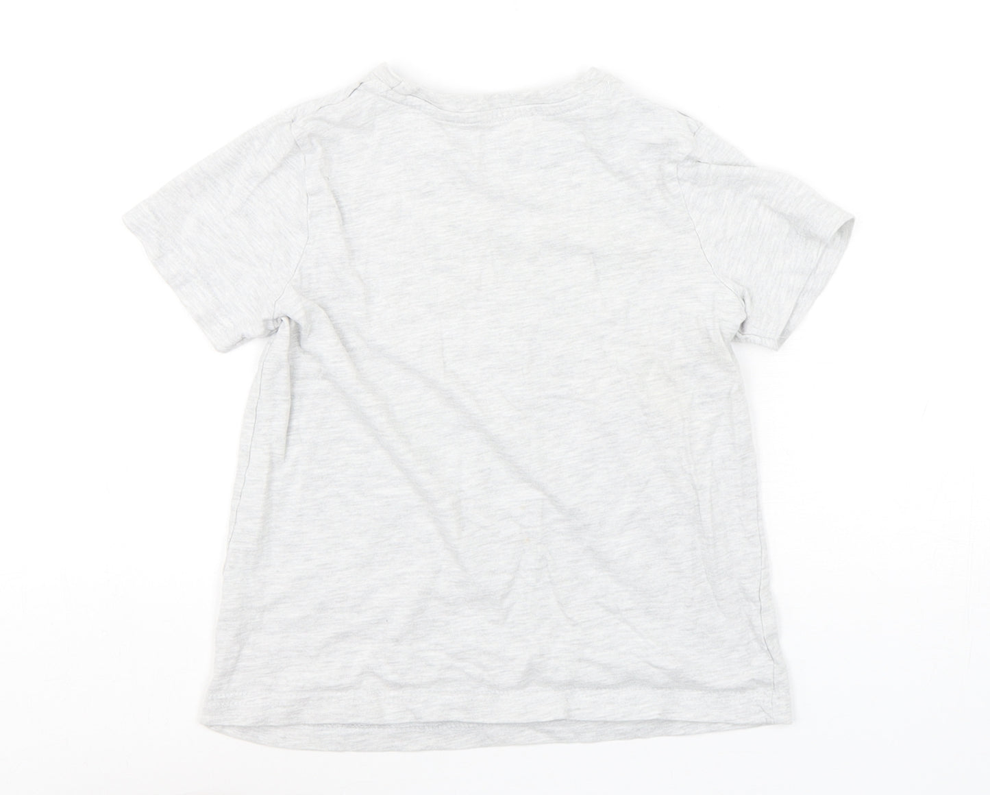 Primark Boys Grey  Cotton Basic T-Shirt Size 5-6 Years Round Neck  - Roar-some