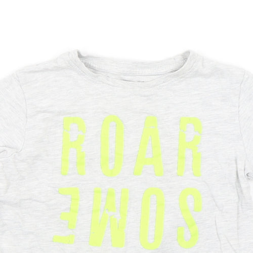 Primark Boys Grey  Cotton Basic T-Shirt Size 5-6 Years Round Neck  - Roar-some