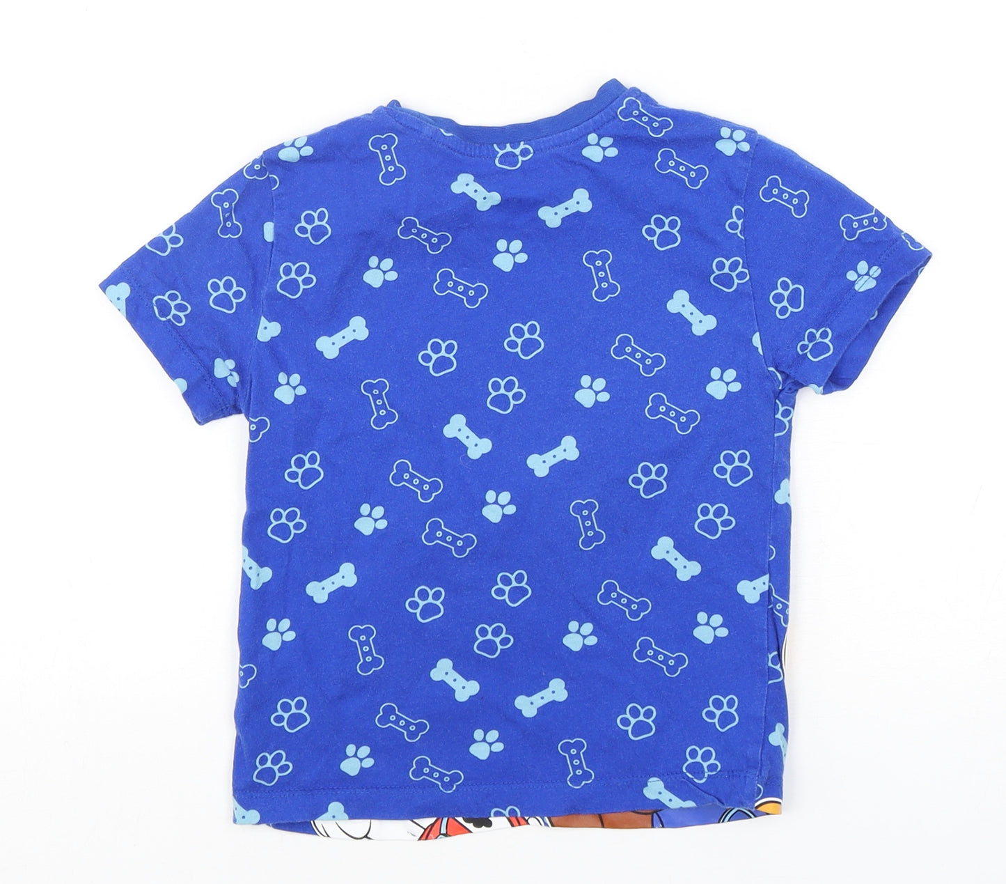 Primark Boys Blue Geometric Cotton Basic T-Shirt Size 4-5 Years Round Neck Pullover - Paw Patrol