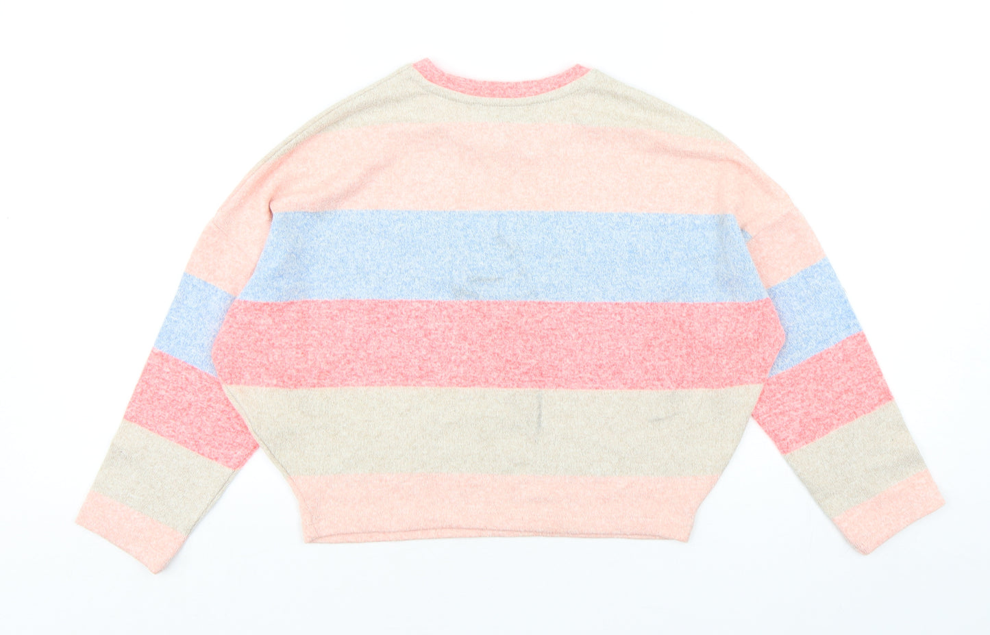 New Look Girls Multicoloured Round Neck Striped Viscose Pullover Jumper Size 9 Years