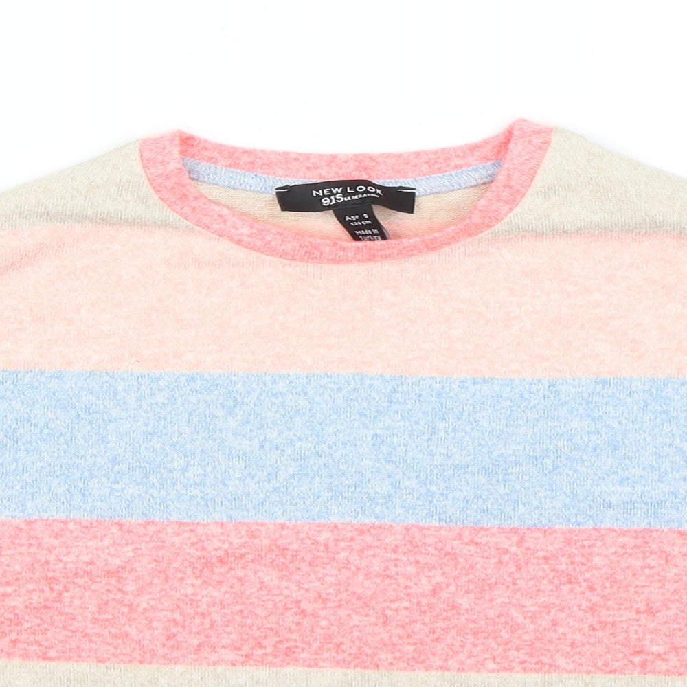 New Look Girls Multicoloured Round Neck Striped Viscose Pullover Jumper Size 9 Years