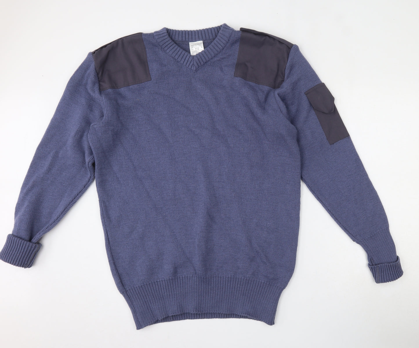 Utility Mens Blue V-Neck  Wool Pullover Jumper Size 2XL