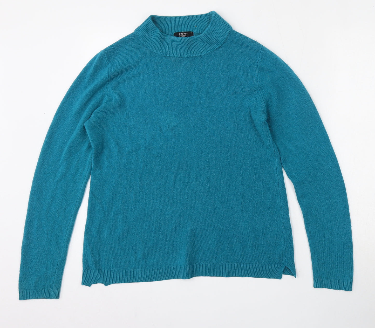 Papaya Womens Blue Mock Neck  Acrylic Pullover Jumper Size 16