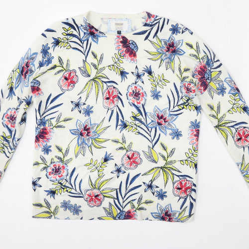 Maine Womens Multicoloured Round Neck Floral Acrylic Pullover Jumper Size 14