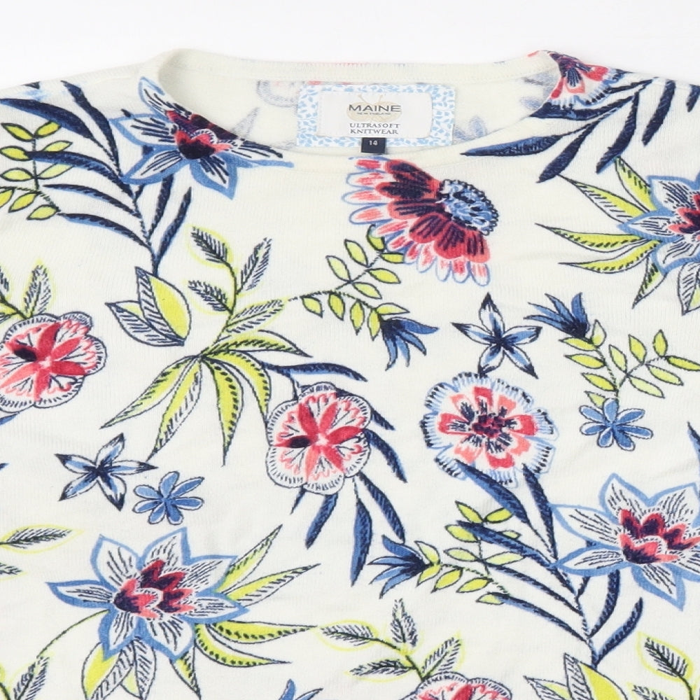 Maine Womens Multicoloured Round Neck Floral Acrylic Pullover Jumper Size 14