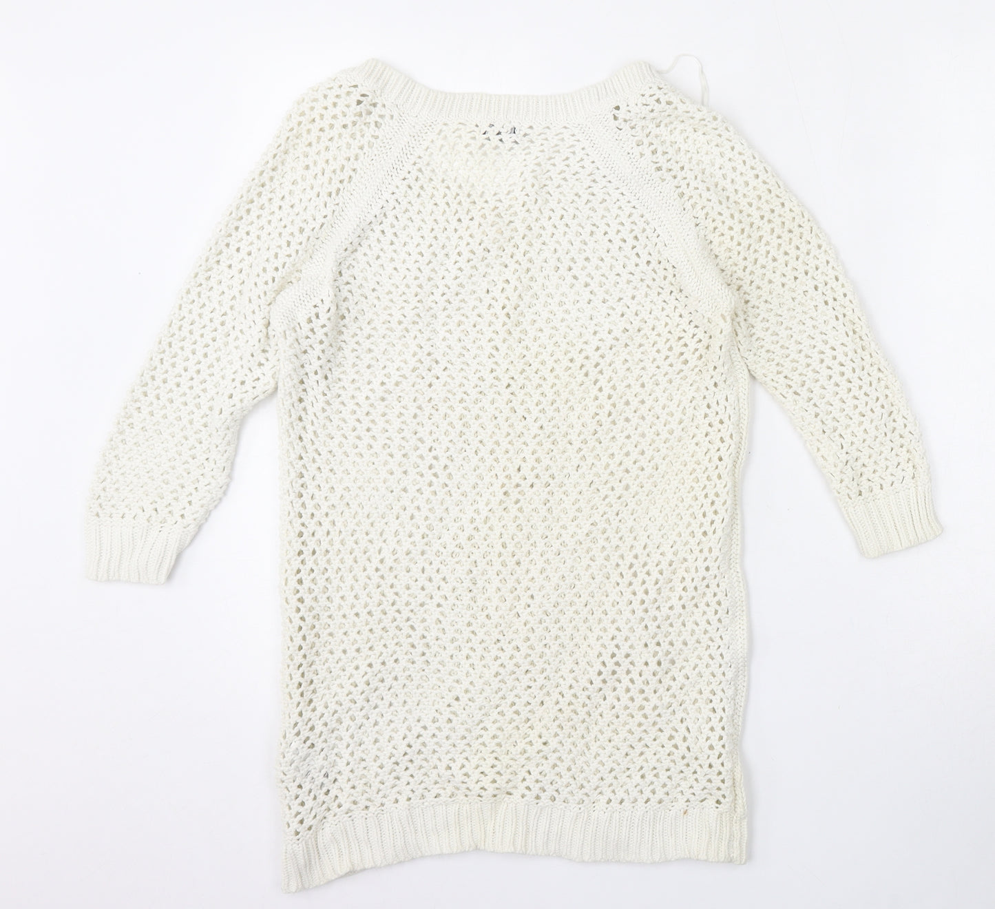 F&F Womens White V-Neck  Cotton Pullover Jumper Size 10