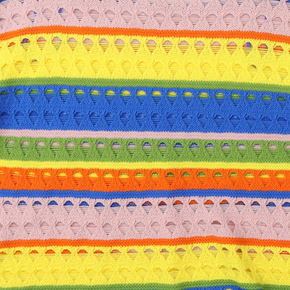 QED London Womens Multicoloured Round Neck Striped Acrylic Pullover Jumper Size M