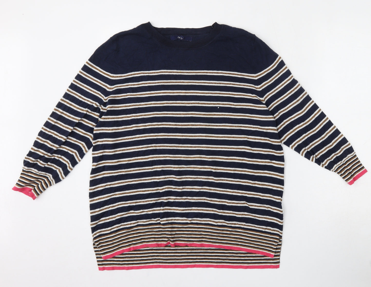 NEXT Womens Multicoloured Round Neck Striped Cotton Pullover Jumper Size 16