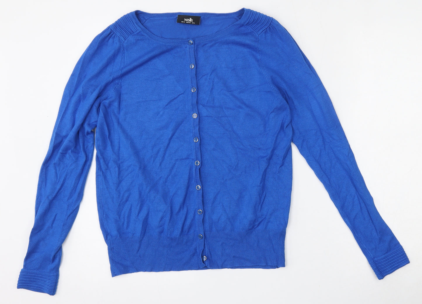 Wallis Womens Blue Round Neck  Viscose Cardigan Jumper Size 12