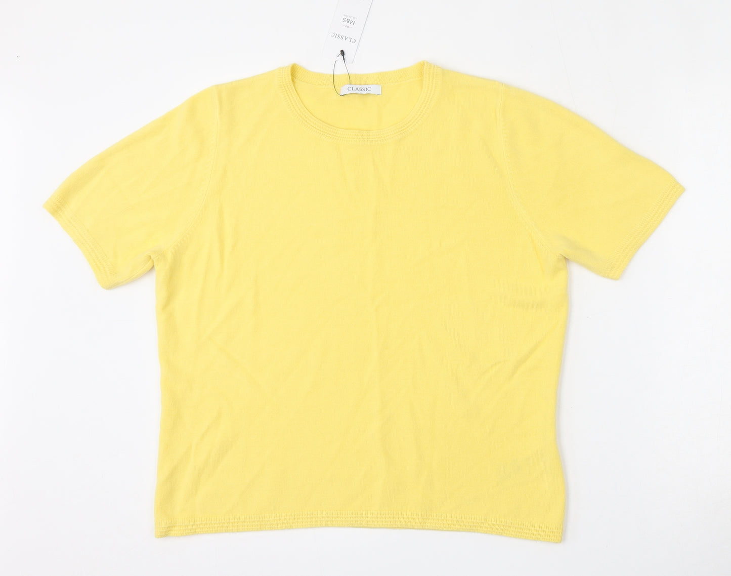 Marks and Spencer Womens Yellow  Acrylic Basic T-Shirt Size 14 Round Neck - Jumper material