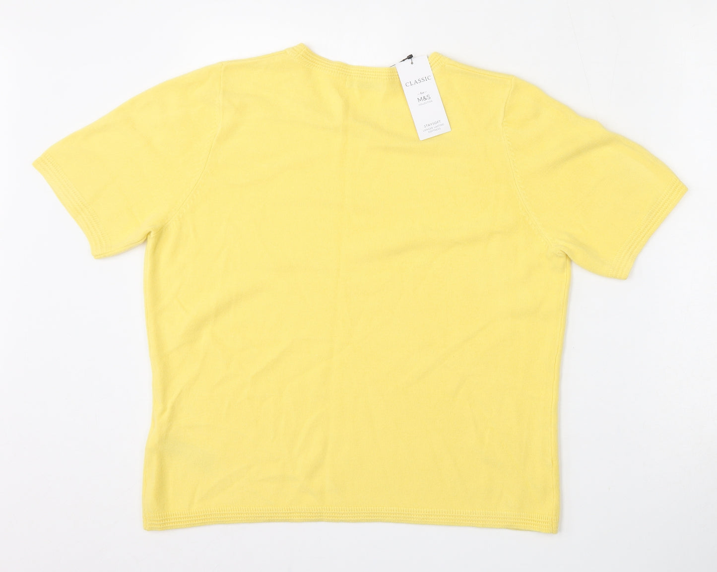 Marks and Spencer Womens Yellow  Acrylic Basic T-Shirt Size 14 Round Neck - Jumper material