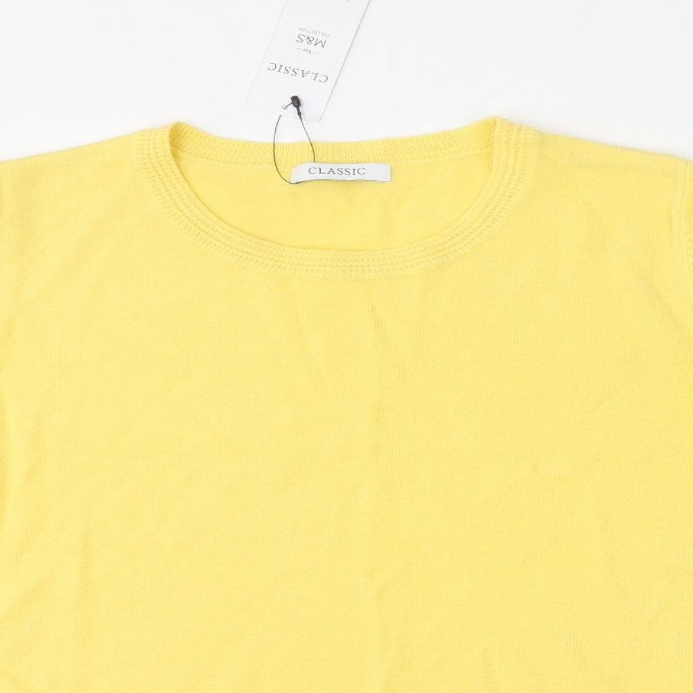 Marks and Spencer Womens Yellow  Acrylic Basic T-Shirt Size 14 Round Neck - Jumper material