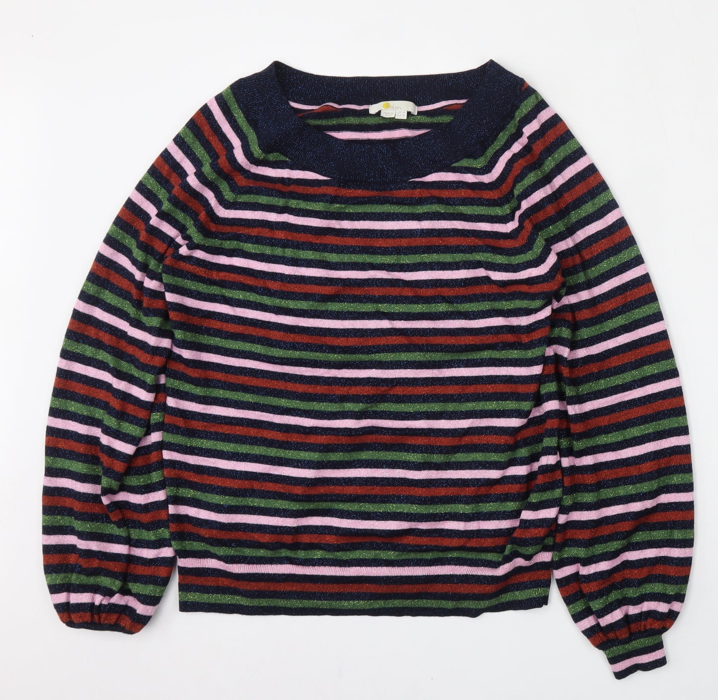 Boden Womens Multicoloured Round Neck Striped Cotton Pullover Jumper Size 10