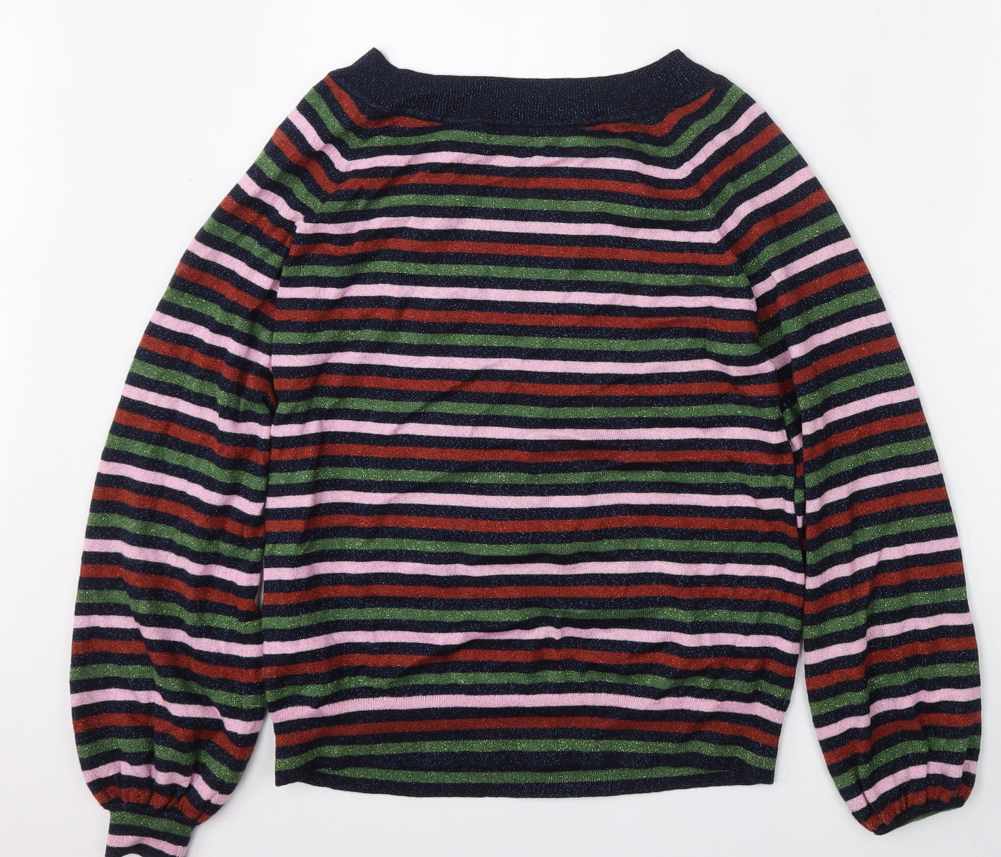 Boden Womens Multicoloured Round Neck Striped Cotton Pullover Jumper Size 10