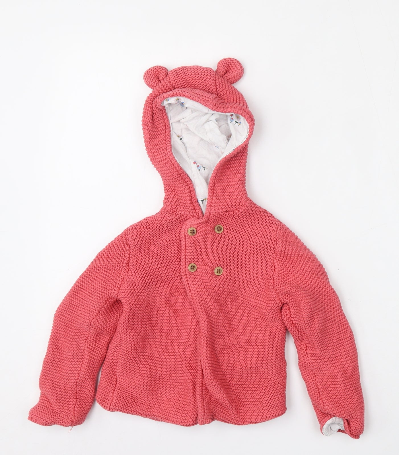 Marks and Spencer Girls Pink  Cotton Cardigan Hoodie Size 2-3 Years  Button