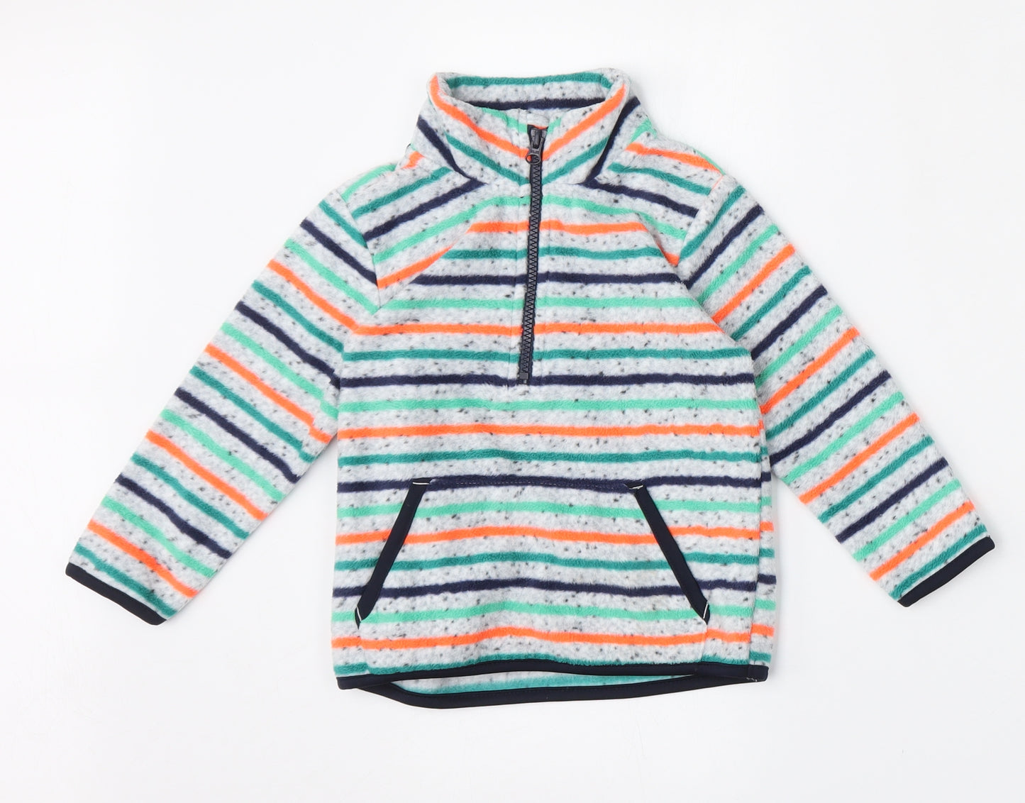 F&F Boys Multicoloured Striped Polyester Pullover Sweatshirt Size 3-4 Years  Zip - Fleece half zip