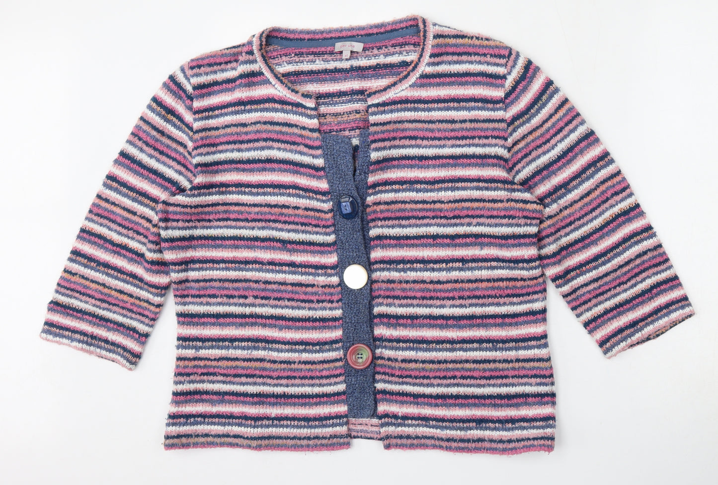 Per Una Womens Multicoloured Round Neck Striped Acrylic Cardigan Jumper Size XL