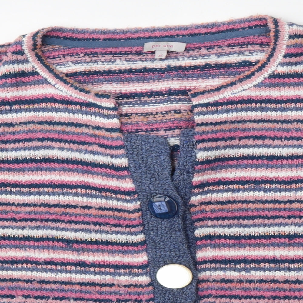 Per Una Womens Multicoloured Round Neck Striped Acrylic Cardigan Jumper Size XL
