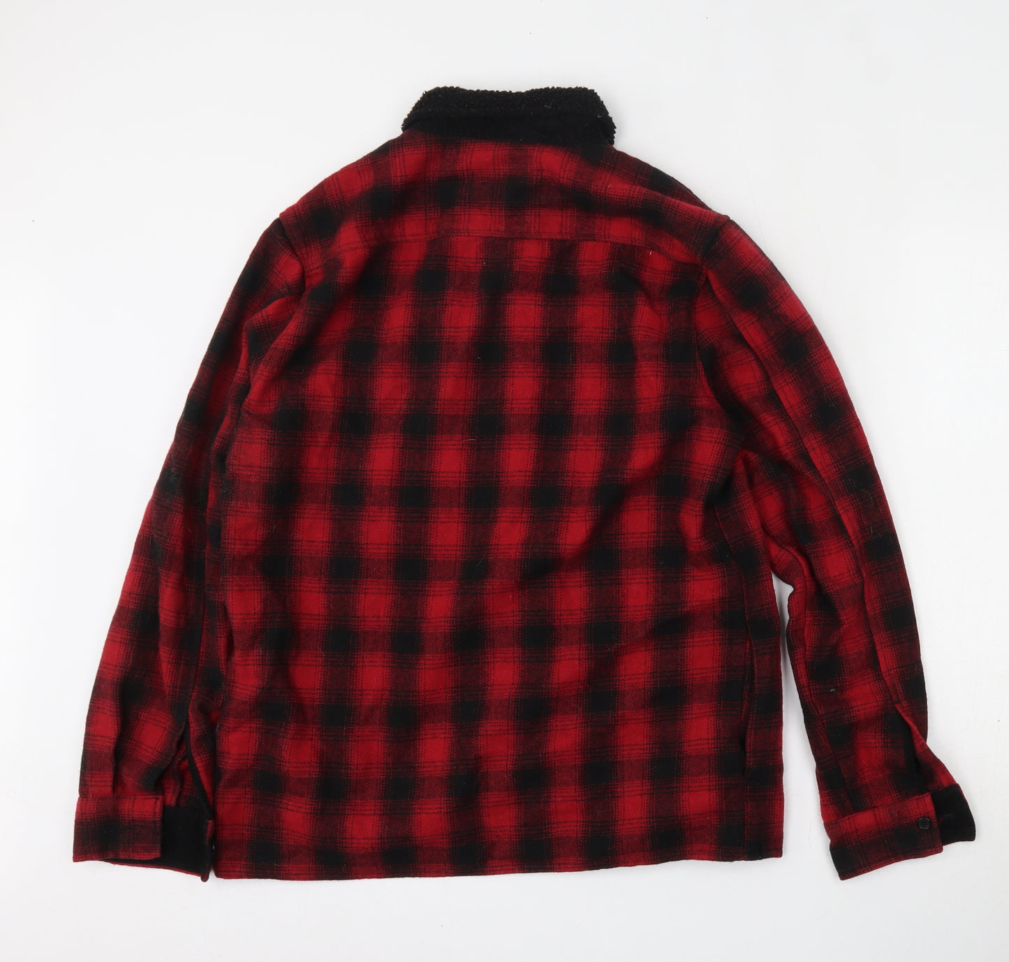 River Island Mens Red Plaid Polyester  Button-Up Size M Collared Button - Overshirt