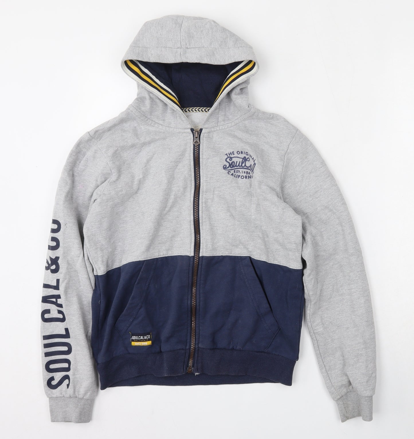 SoulCal&Co Boys Grey  Cotton Full Zip Hoodie Size 13 Years  Zip