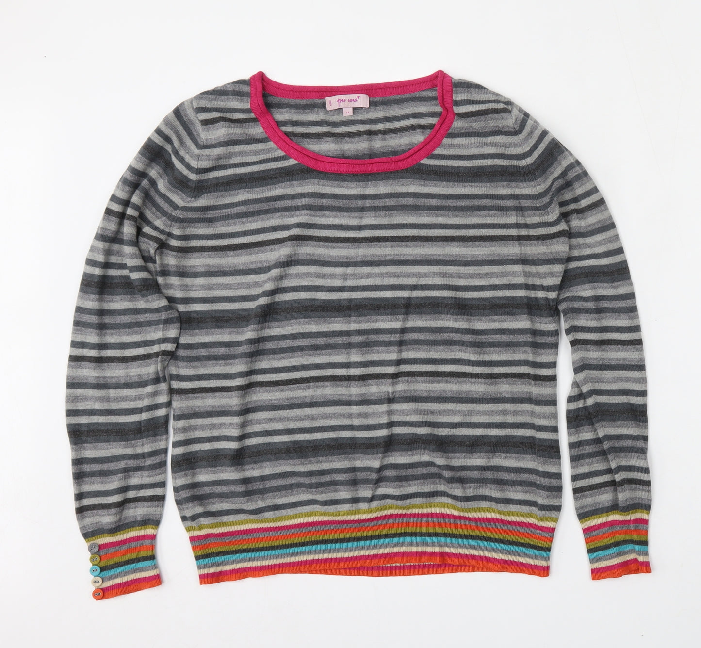 Per Una Womens Multicoloured Round Neck Striped Acrylic Pullover Jumper Size 14