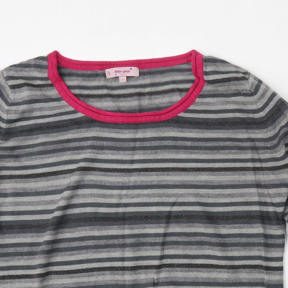 Per Una Womens Multicoloured Round Neck Striped Acrylic Pullover Jumper Size 14
