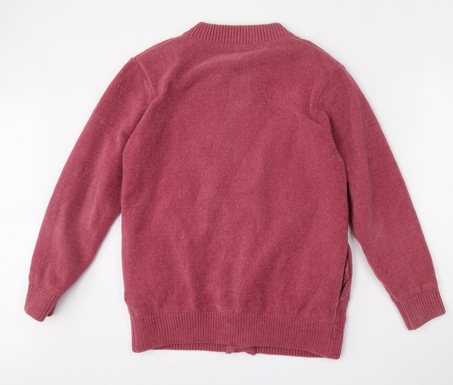 REFLECT knitwear Womens Red Round Neck Floral Acrylic Cardigan Jumper Size S