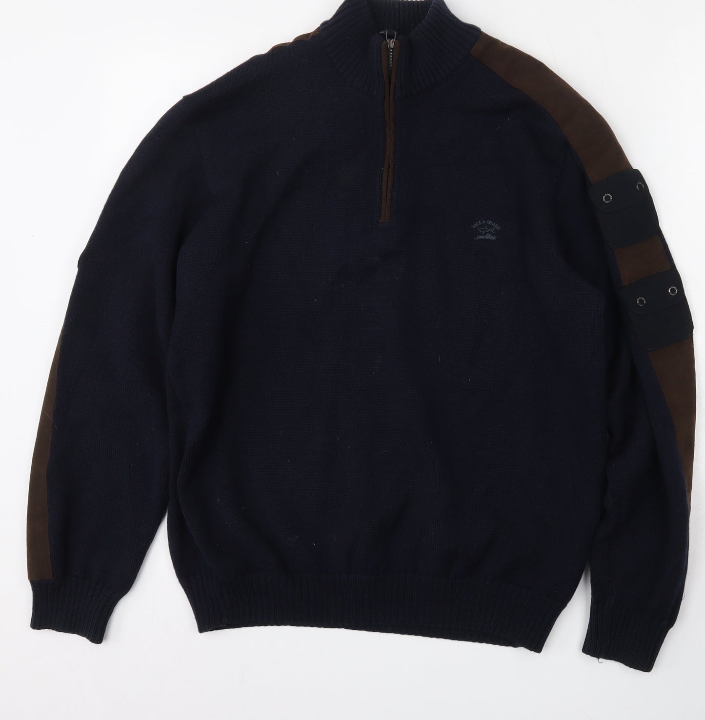 Paul and Shark Mens Blue Mock Neck  Wool Pullover Jumper Size M